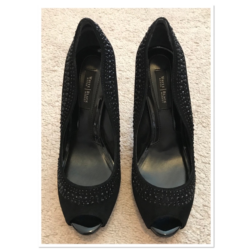 NWOB WHBM Black Beaded Peep Toe Pumps Size 6